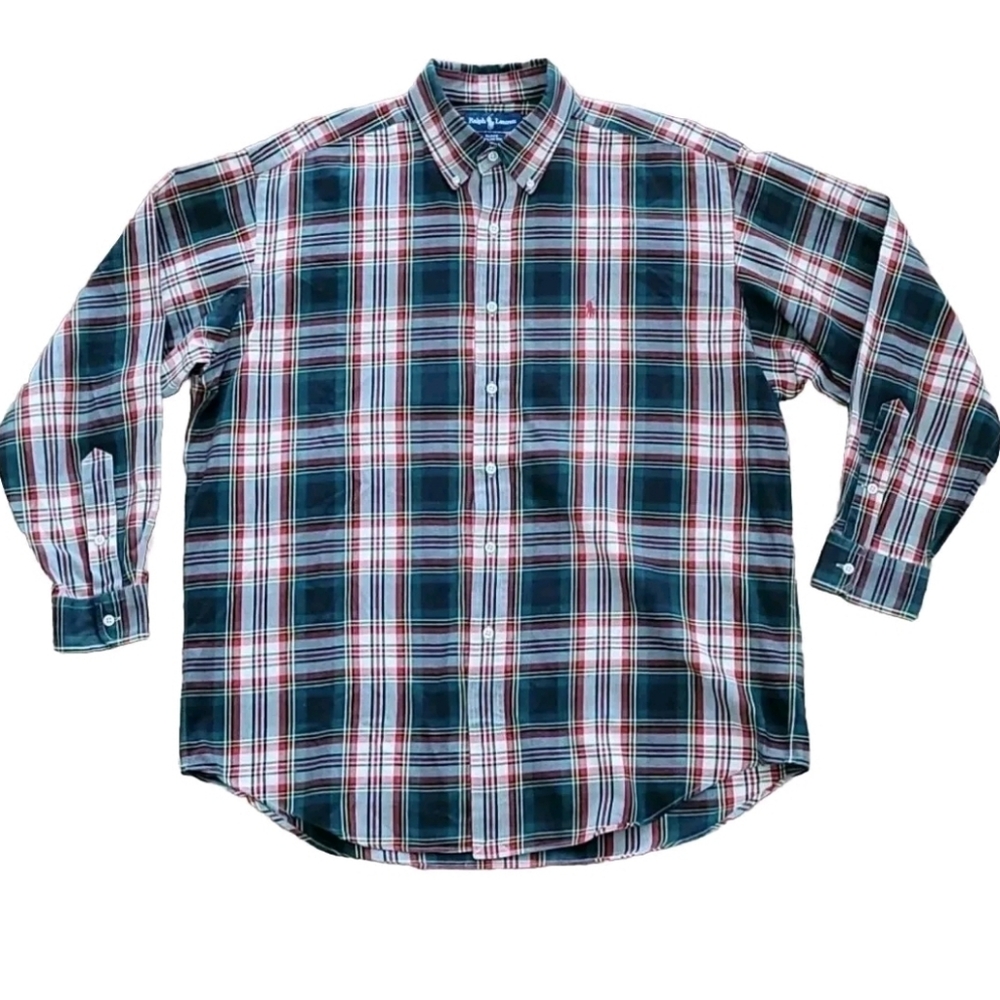 Ralph Lauren Blake Shirt Plaid Longsleeve Button Down 100% Cotton Size Large